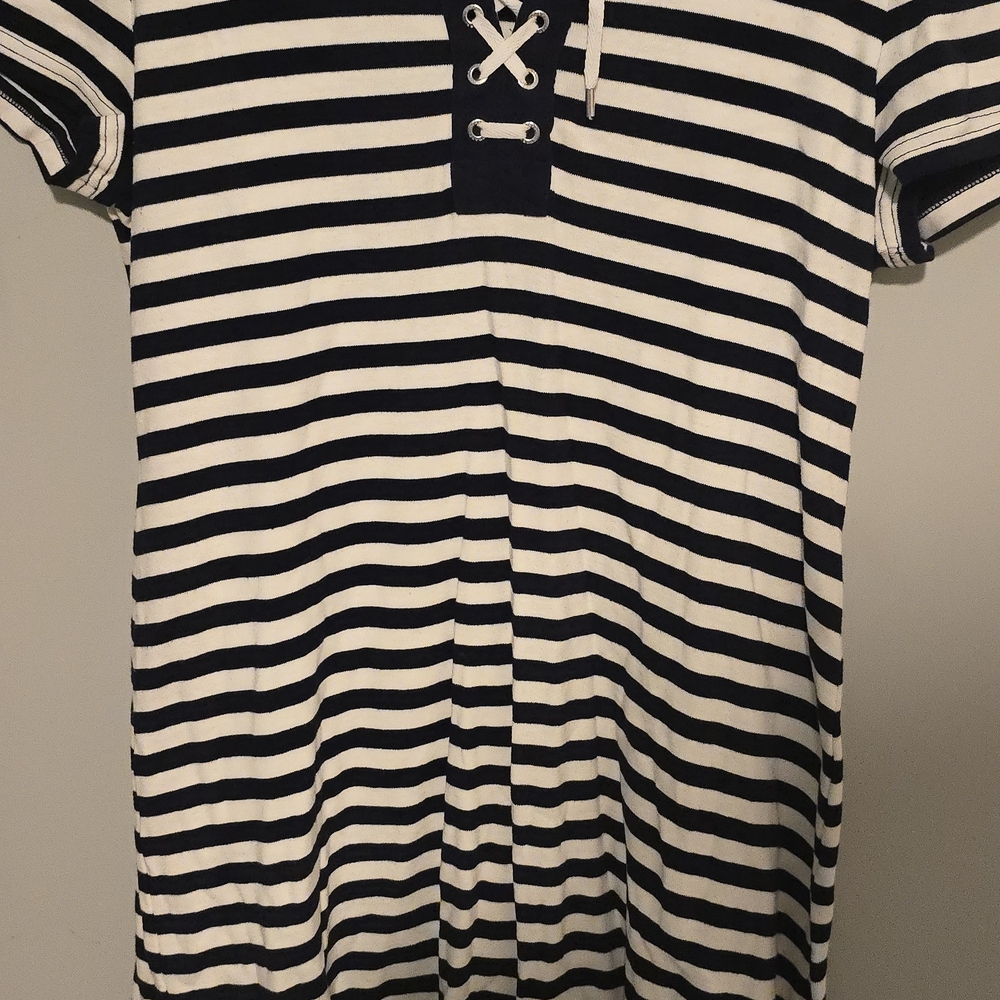Striped Navy and White Lace-Up Shirt